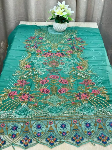 Teal Green Embroidered Georgette Semi-Stitched Salwar Suit