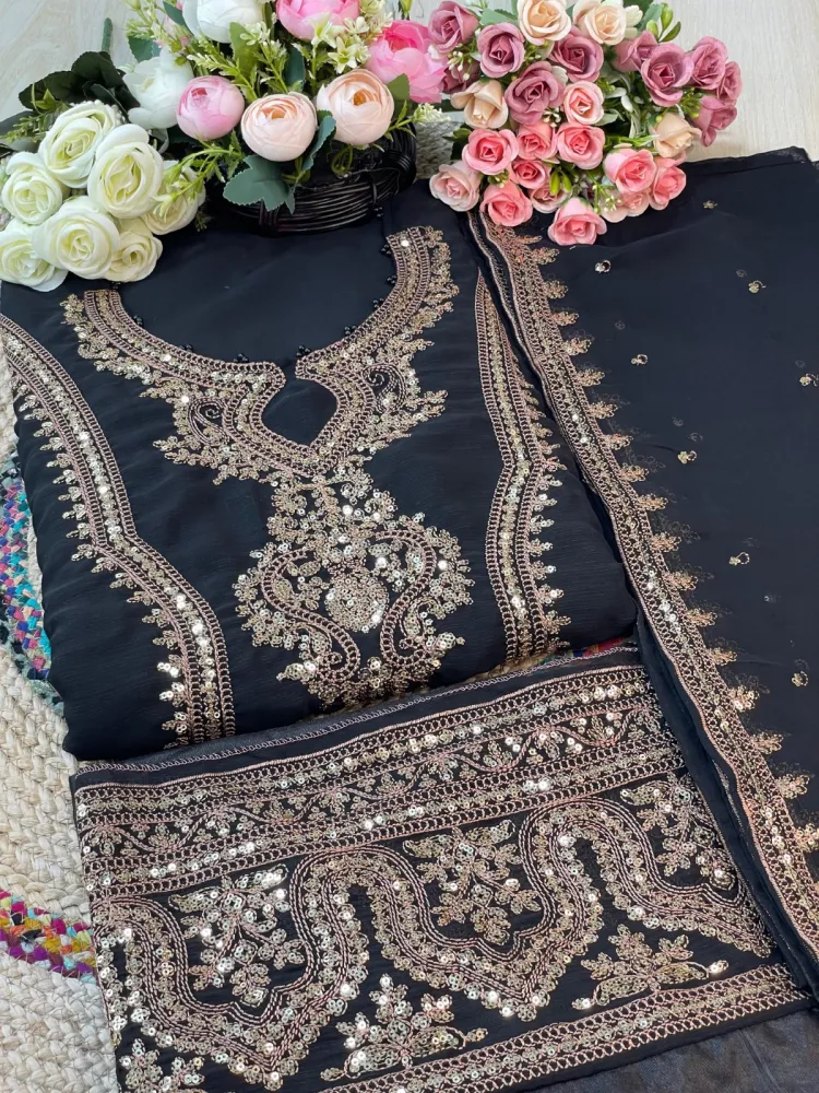 Premium Embroidered Shiffon Georgette 4-Piece For Women - Shopemart 1
