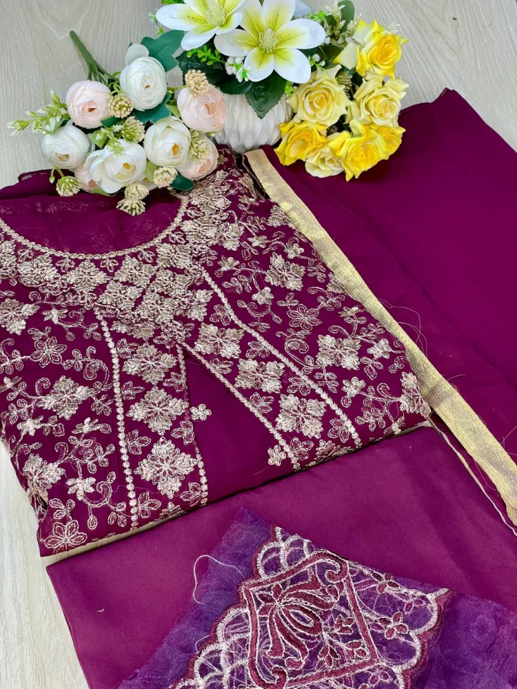 Premium Embroidered Soft Georgette 4-Piece For Women - Shopemart 1