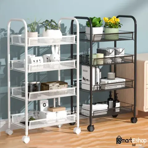 Steel Storage Shelve With Wheels 4 Layers