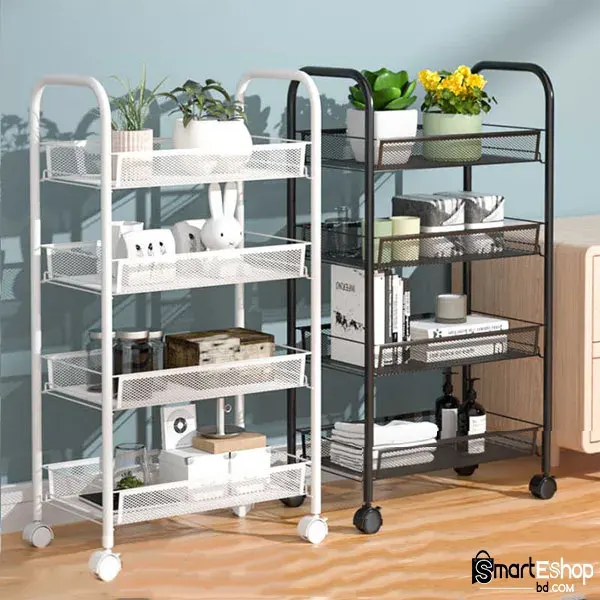Steel Storage Shelve With Wheels 4 Layers