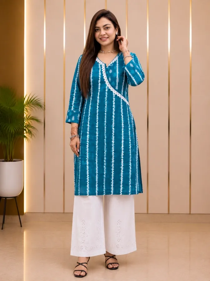 Premium Soft Aarong Cotton Tie-Neck 1-Piece kurti Dress for Women - Shopemart
