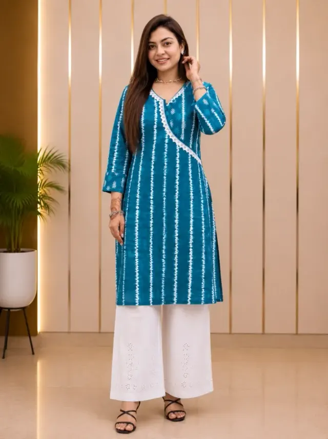 Premium Soft Aarong Cotton Tie-Neck 1-Piece kurti Dress for Women - Shopemart
