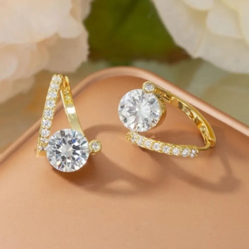 Elegant Zirconia Stud Earrings – Gold-Plated Luxury Design