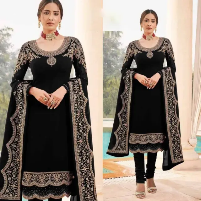 Black Embroidered Georgette Semi-Stitched Salwar Suit
