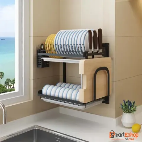 2 Tiers Wall Mounted Dish Drying Rack