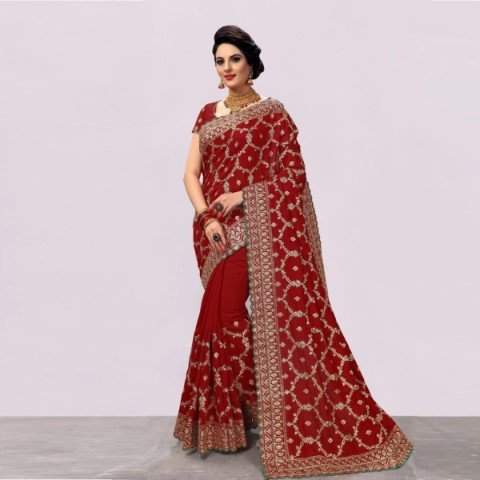 Timeless Red Weightless Georgette Saree for Bridal and Festive Wear S-4066 RD