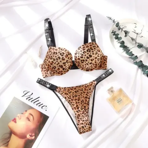 Brown Victoria Secret Style Premium Rhinestone Bra & Panty Set