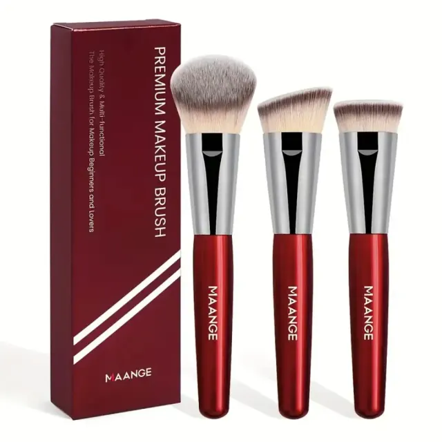 MAANGE 3pcs Red Face Makeup Brush Set with Box — Maange