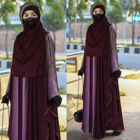 Wine Embellished with Niqab Irani Abaya Borka