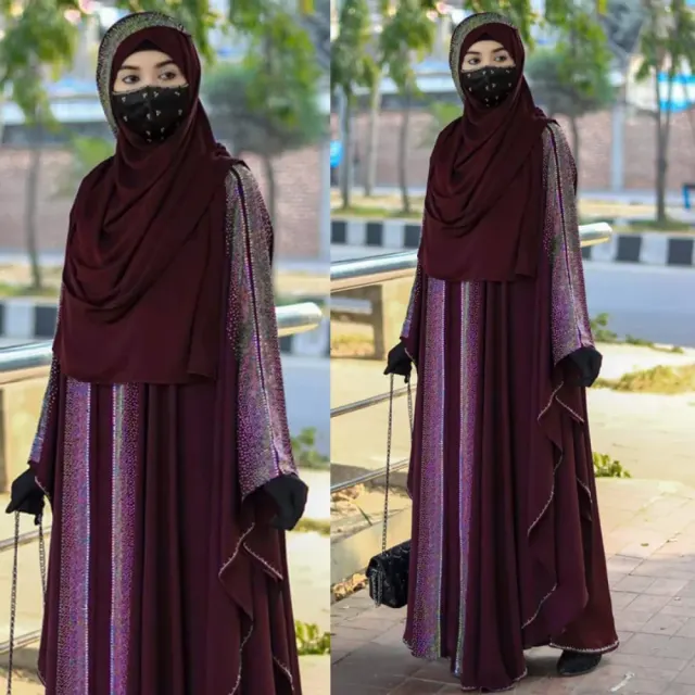 Wine Embellished with Niqab Irani Abaya Borka