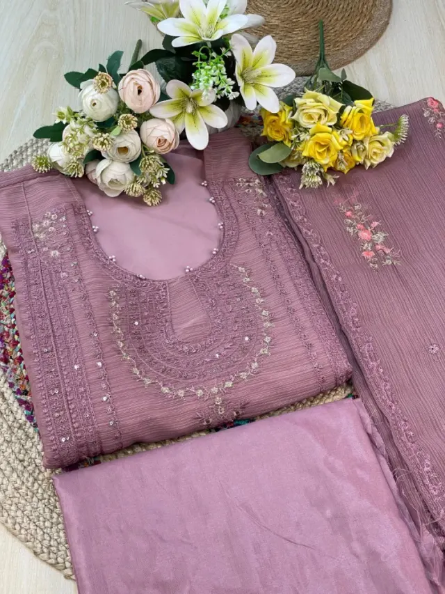 Premium Embroidered Shiffon Georgette 4-Piece For Women - Shopemart 1