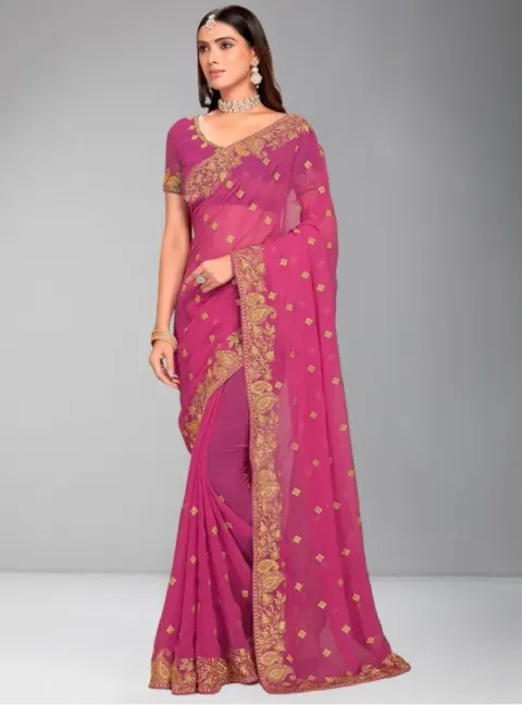 Luxury Designer Saree with Embroidery & Golden Zari Work - Shopemart 1