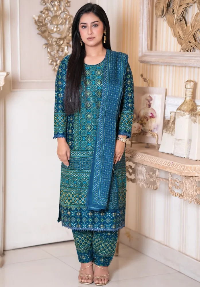 Noor Elegance Rewan Cotton Three Piece Set - Shopemart