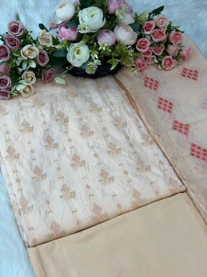 Elegant Embroidered Pure Cotton Three Piece - Shopemart 1