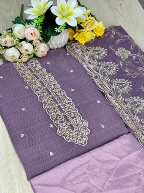 Lavender Embroidered Georgette Semi-Stitched Salwar Suit