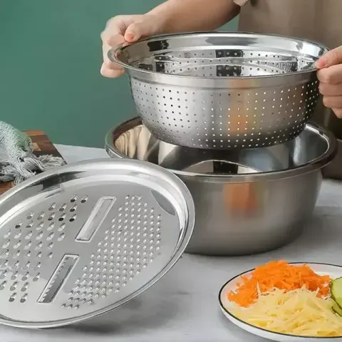 Stainless Steel Basin With Vegetable Cutter and Drain Basket