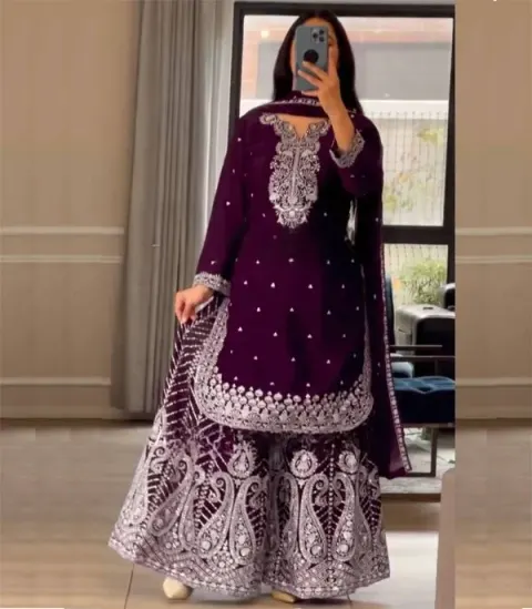 Premium Embroidered Soft Georgette Gharara Suit For Women - Shopemart 1