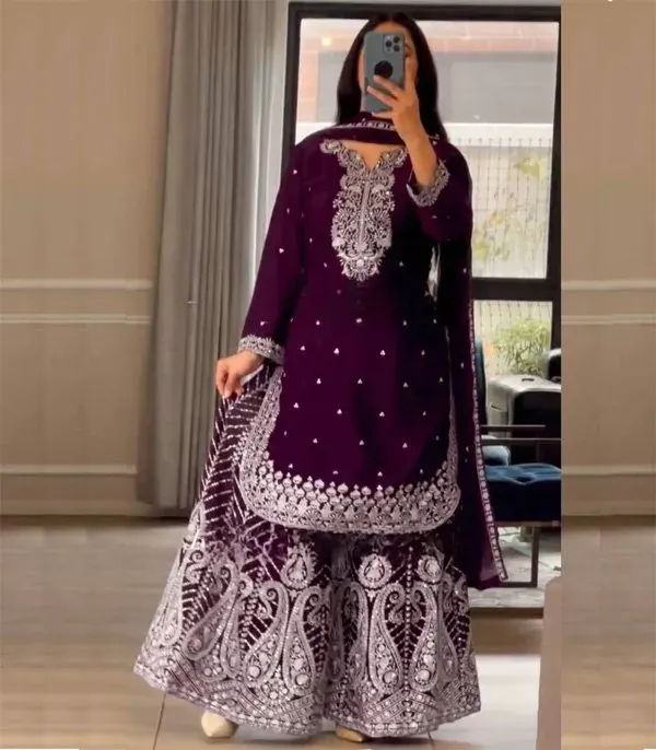 Premium Embroidered Soft Georgette Gharara Suit For Women - Shopemart 1