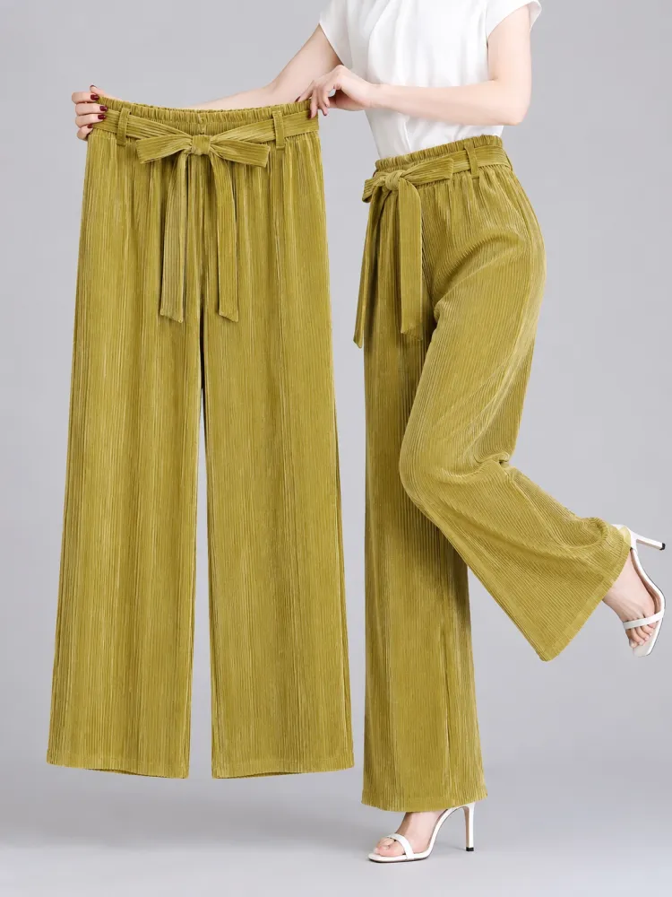 Pleated Georgette High Waist Wide Leg Palazzo Pants for Women - Shopemart 1