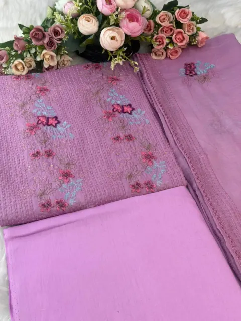 Elegant Embroidered Pure Cotton Three Piece - Shopemart 1