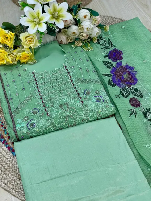 Premium Embroidered Shiffon Georgette 4-Piece For Women - Shopemart 1