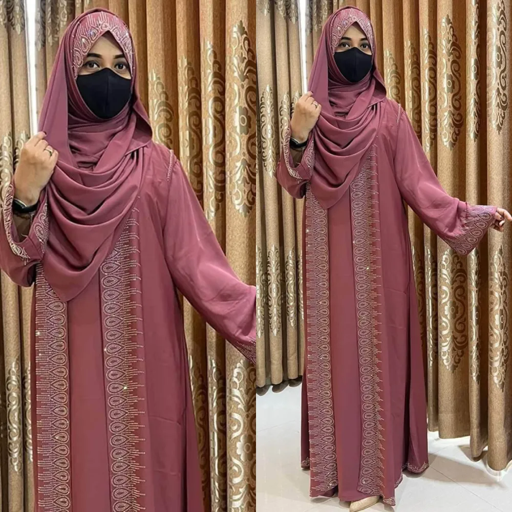 Rose Pink Stone Work with Niqab Irani Abaya Borka