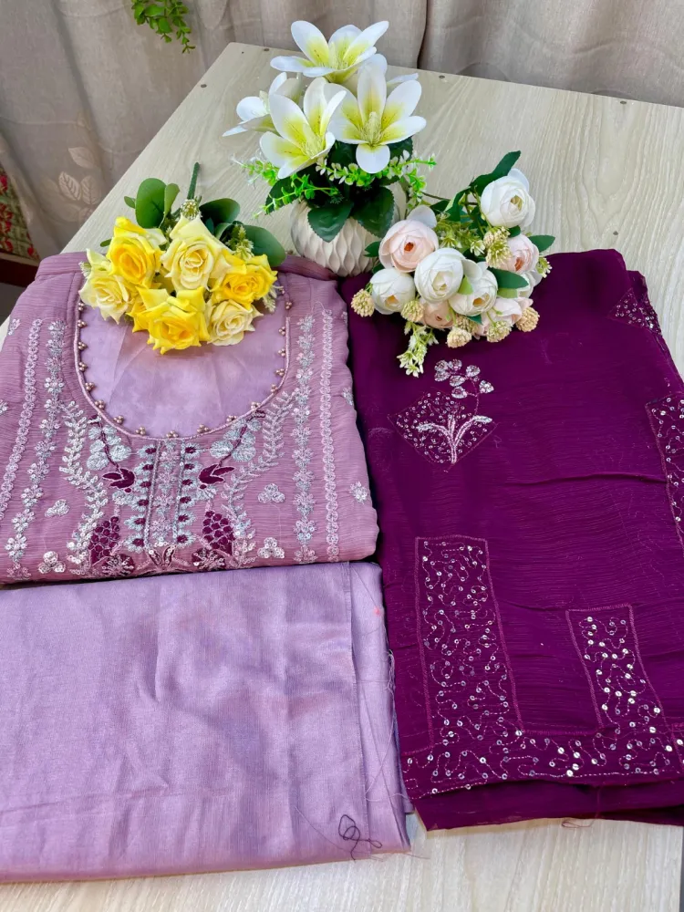 Nude Pink Premium Embroidered Shiffon Georgette 4-Piece Set for Women - Shopemart 1