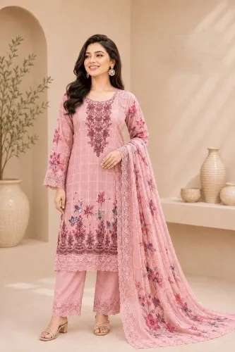 Baby Pink Soft Cotton Digital Print Embroidered 3-Piece Salwar Kameez