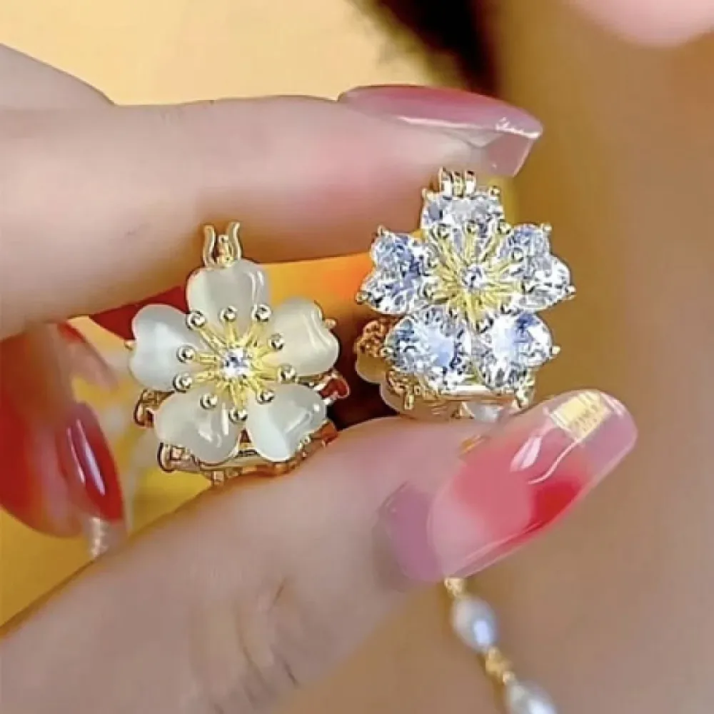Both Side Zircon Flower Earrings-10125