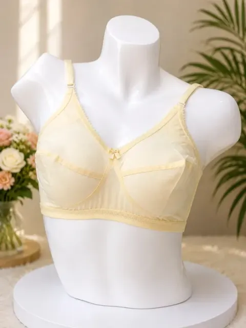 Cream Non-Padded Non-Wired Cotton Bra Full Coverage C Cup