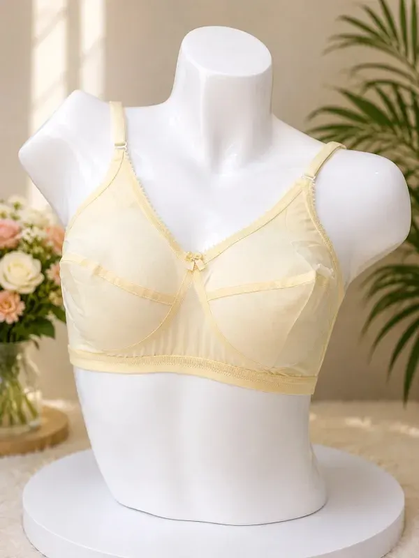 Cream Non-Padded Non-Wired Cotton Bra Full Coverage C Cup