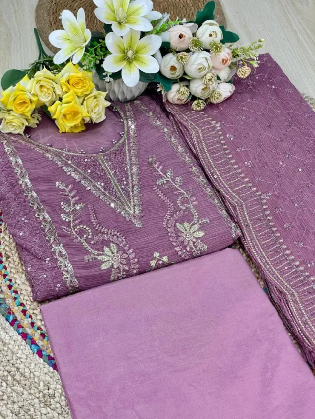 Premium Embroidered Shiffon Georgette 4-Piece For Women - Shopemart 1