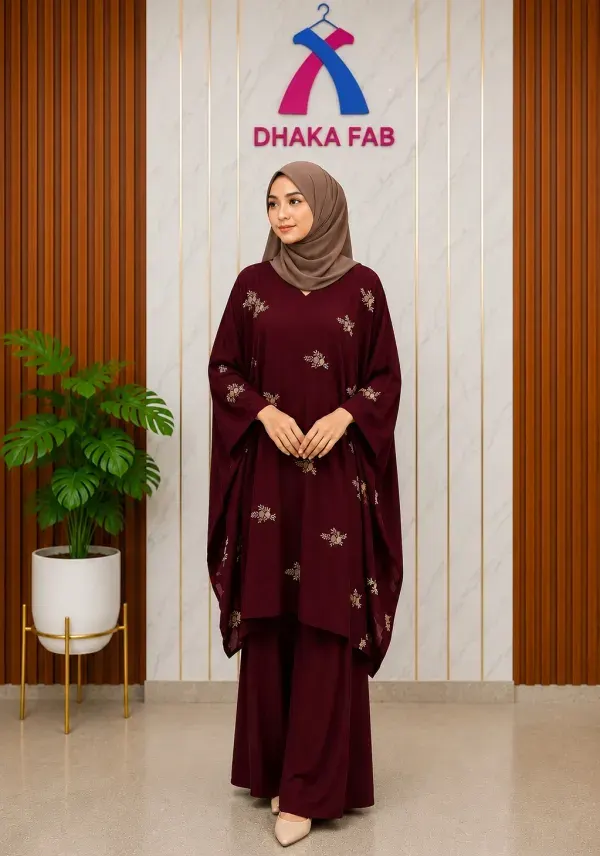 Purple Casual Embroidered Kaftan Set – Premium CEY Fabric