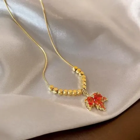 Red Maple Leaf Gold Plated Necklace - Shopemart