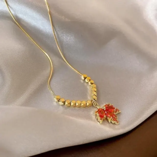 Red Maple Leaf Gold Plated Necklace - Shopemart