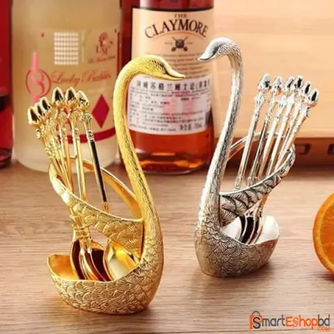 Spoon Set with Swan Stand