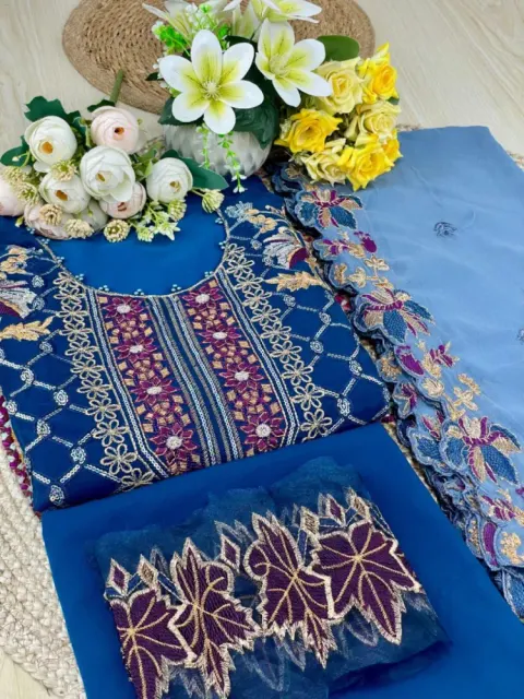 Luxury Embroidered Navy Blue Salwar Kameez with Dupatta – Elegant Party Wear