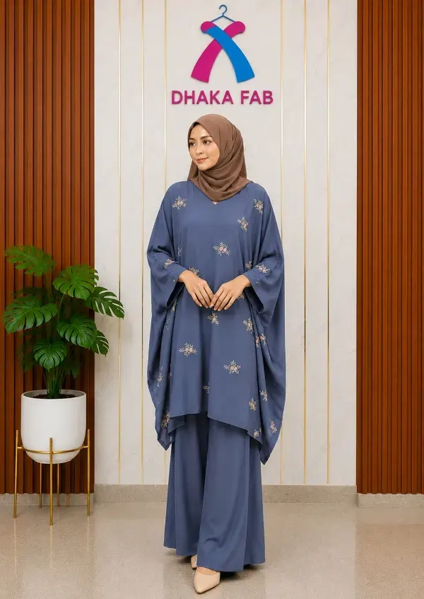 Ash Casual Embroidered Kaftan Set – Premium CEY Fabric