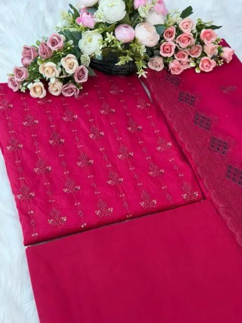 Elegant Embroidered Pure Cotton Three Piece - Shopemart 1