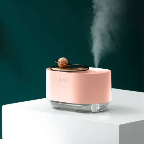 Air Humidifier, 2 in 1 Rotating Planet Mute Spray Humidifier USB Charging Cordless Air Cleaner Diffuser with LED Night L