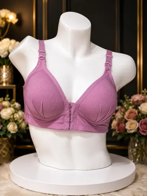 Purple Front Closure Full Coverage Wide Strap Comfort Bra