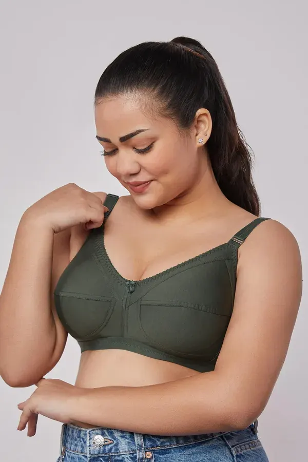 Olive Non-Padded Plus Size Cotton Blend Bra for Women
