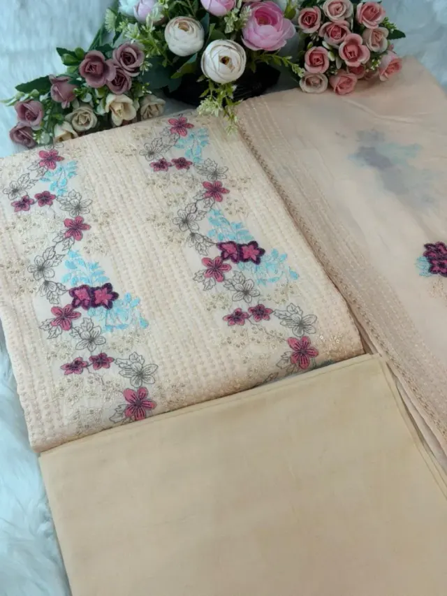 Elegant Embroidered Pure Cotton Three Piece - Shopemart 1