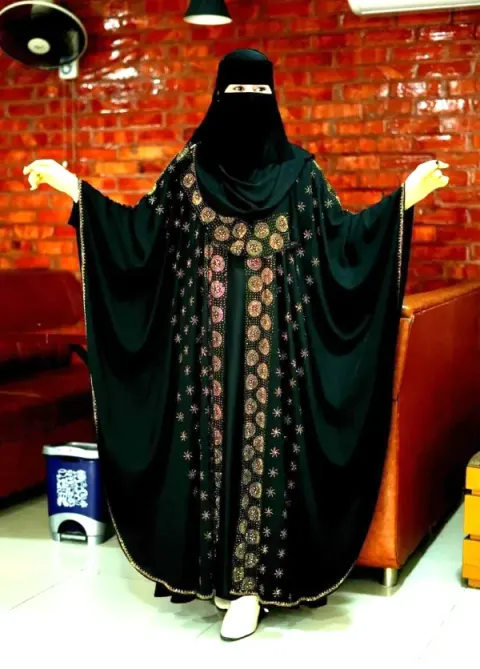 Black Premium Abaya Borka with DMC Stone Work & Matching Hijab