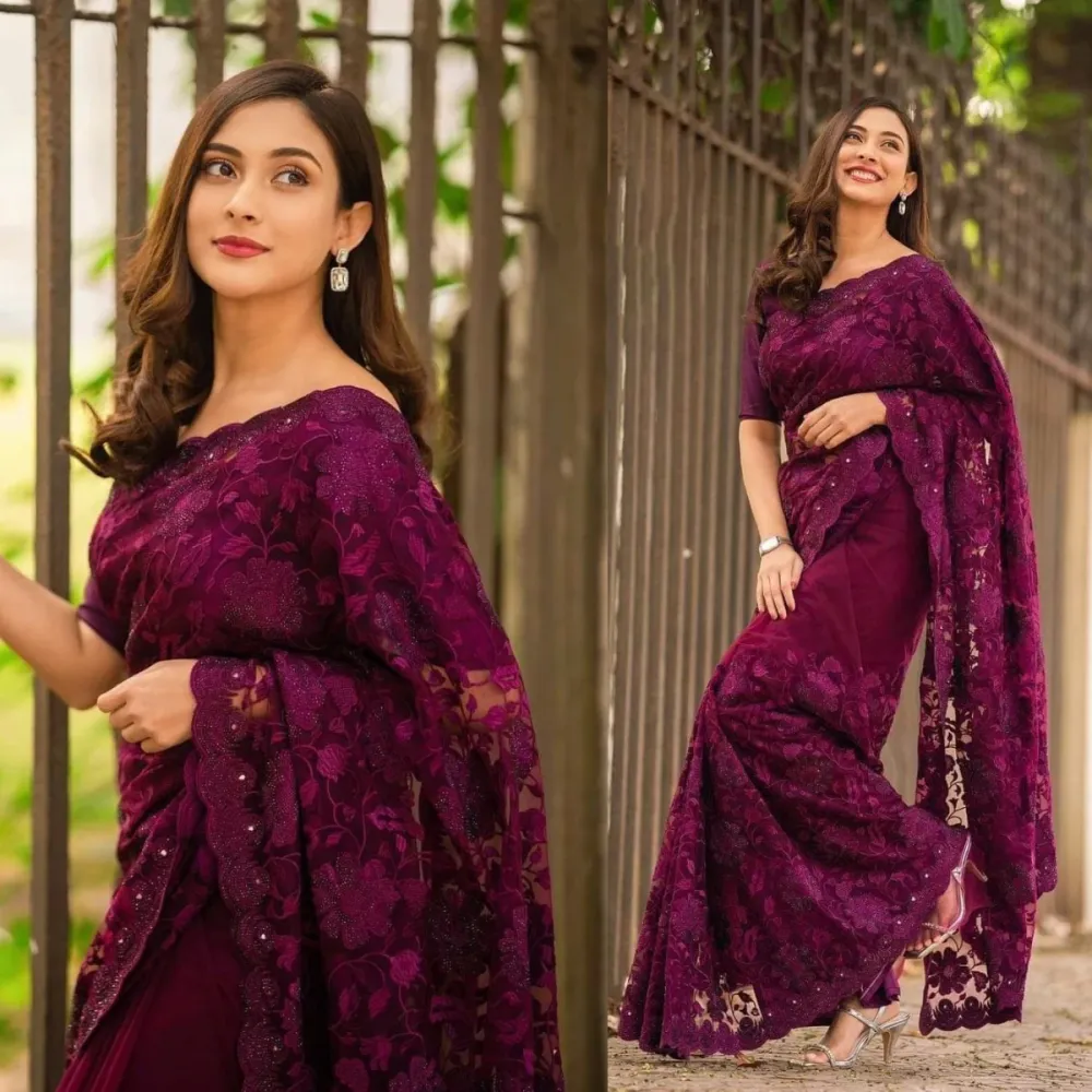 Georgette Embroidered Saree for Women S-3091 PU