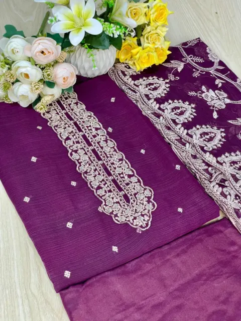 Purple Embroidered Georgette Semi-Stitched Salwar Suit
