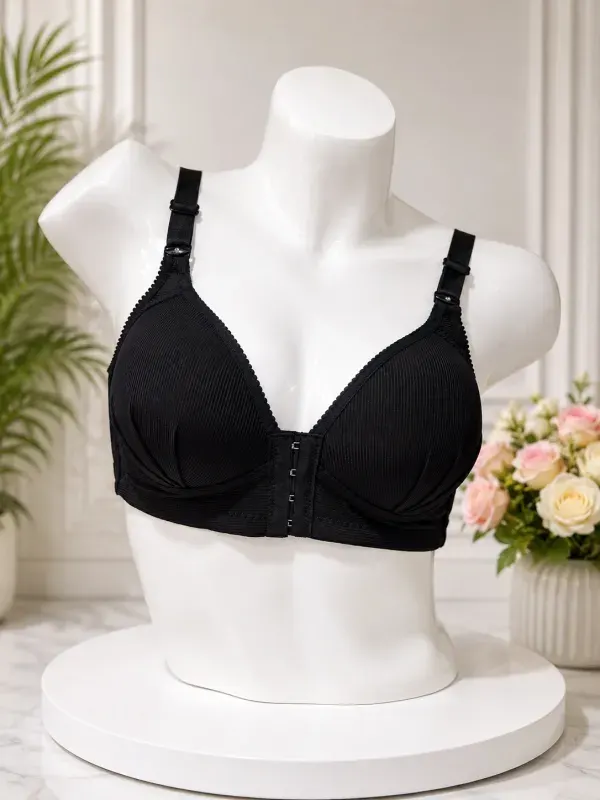 Black Front Closure Full Coverage Wide Strap Comfort Bra