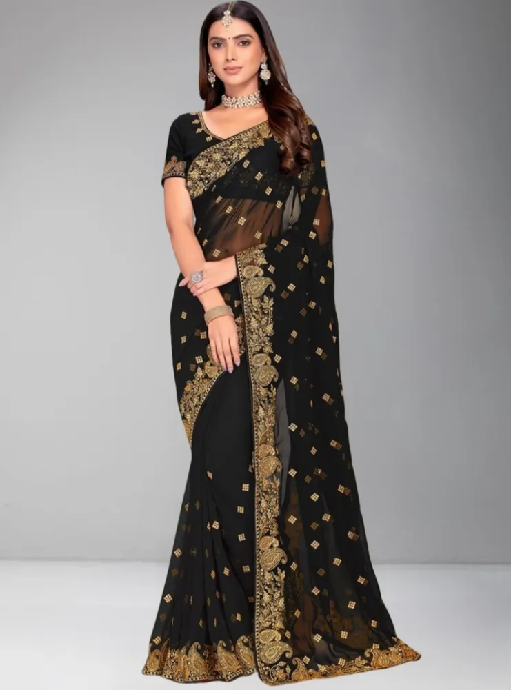 Luxury Designer Saree with Embroidery & Golden Zari Work - Shopemart 1