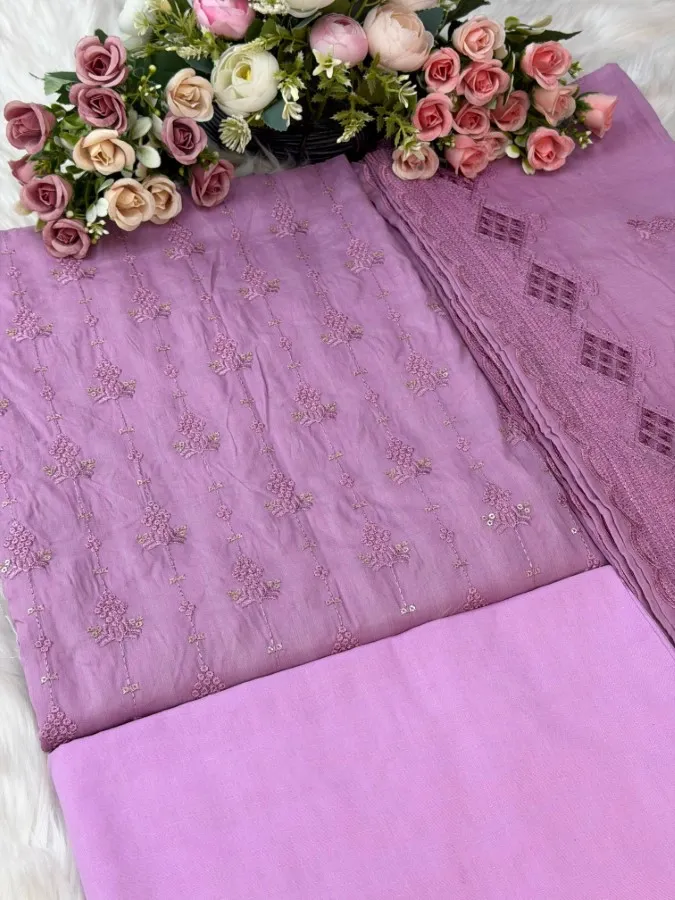 Elegant Embroidered Pure Cotton Three Piece - Shopemart 1
